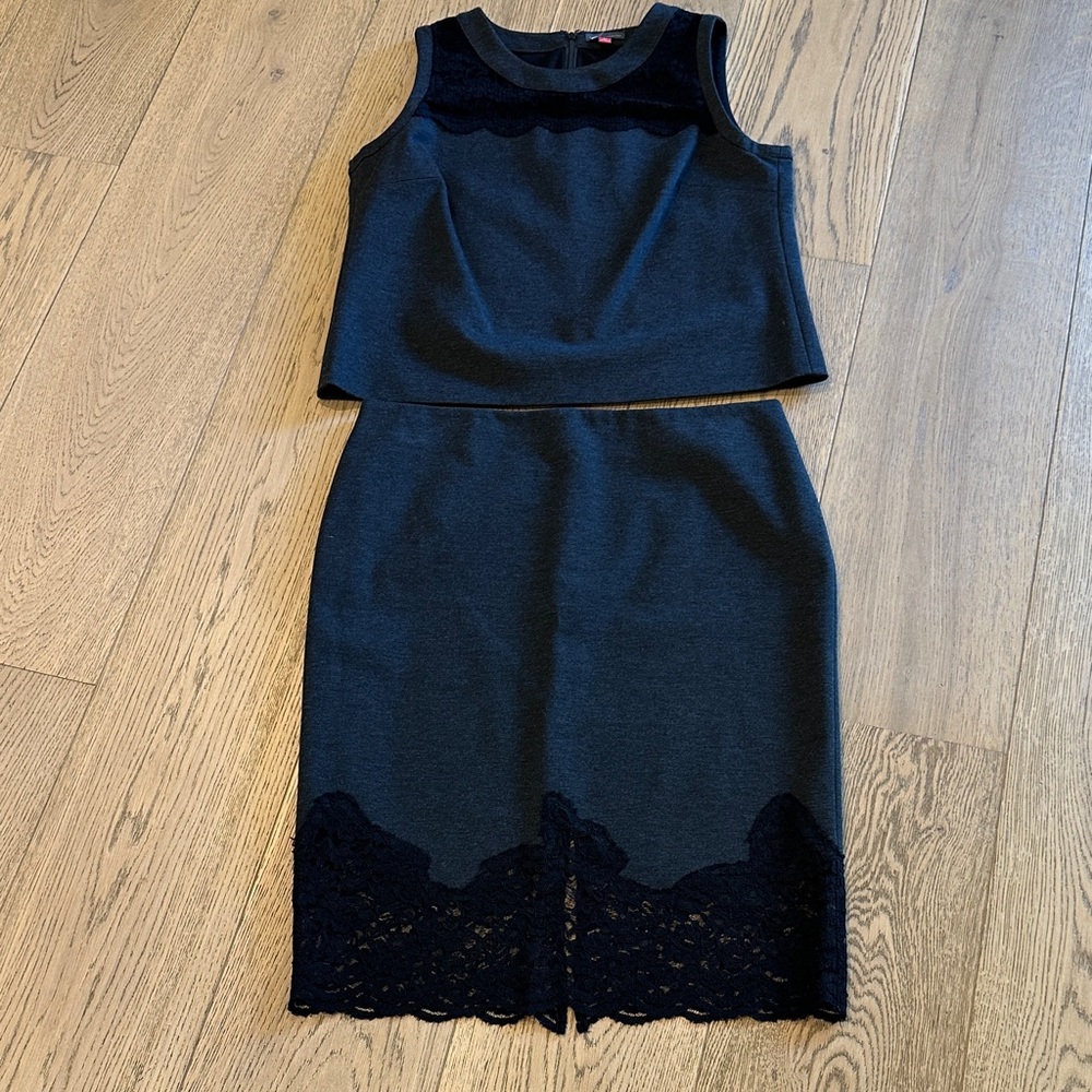 Vince Camuto Charcoal Gray and Black Lace Skirt Set